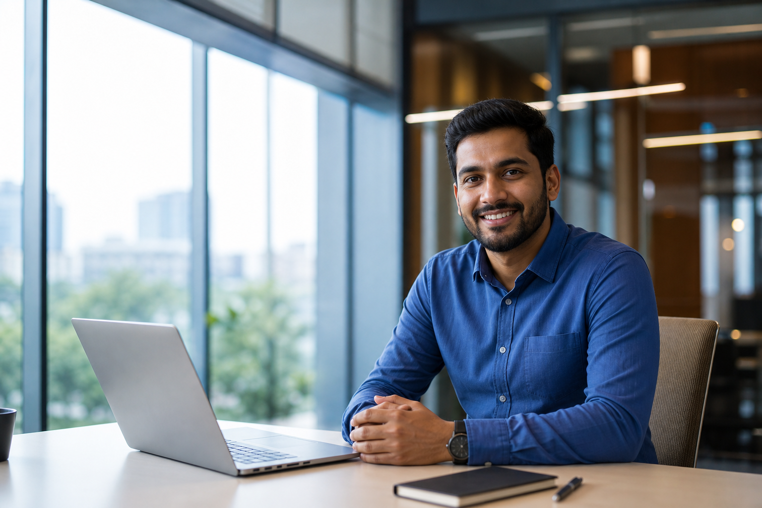 Premium Indian corporate employee in a modern office